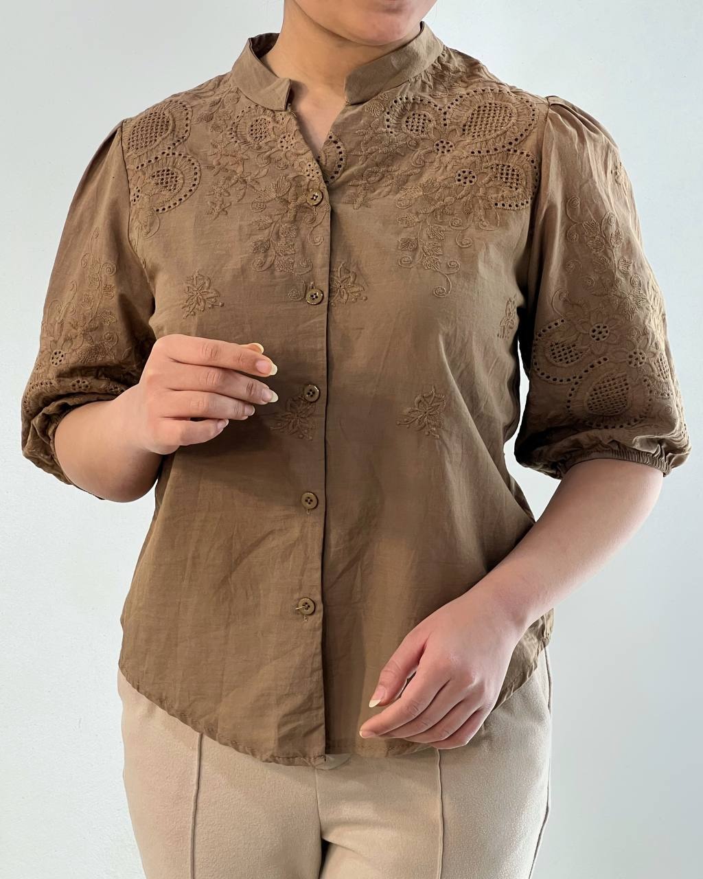 شومیز کتان نخ خامه دوزی کد 4715