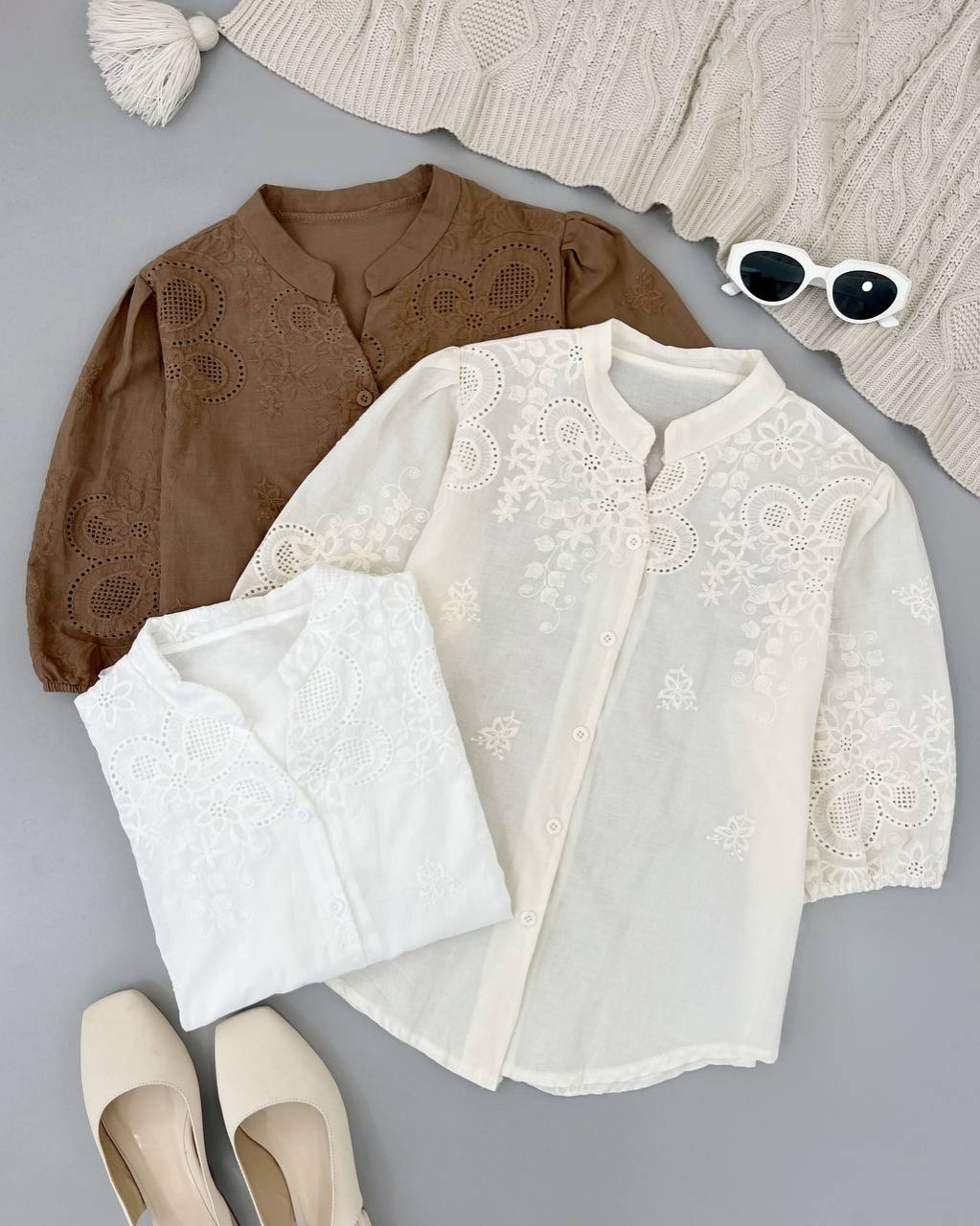 شومیز کتان نخ خامه دوزی کد 4715