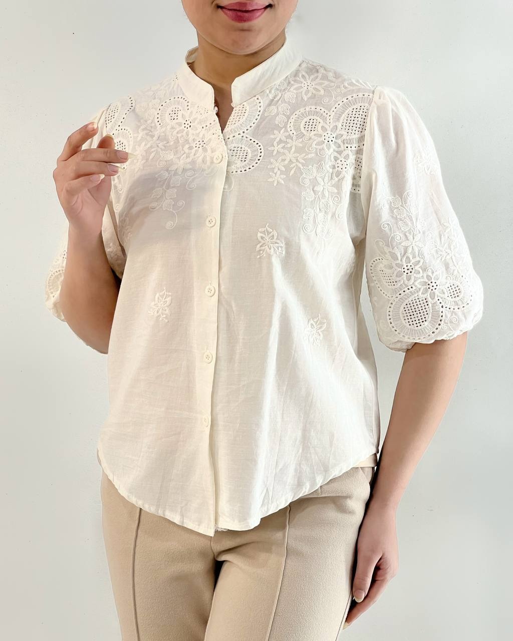 شومیز کتان نخ خامه دوزی کد 4715