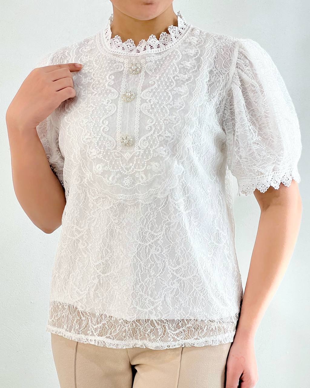 شومیز تمام گیپور استردار کد 4717