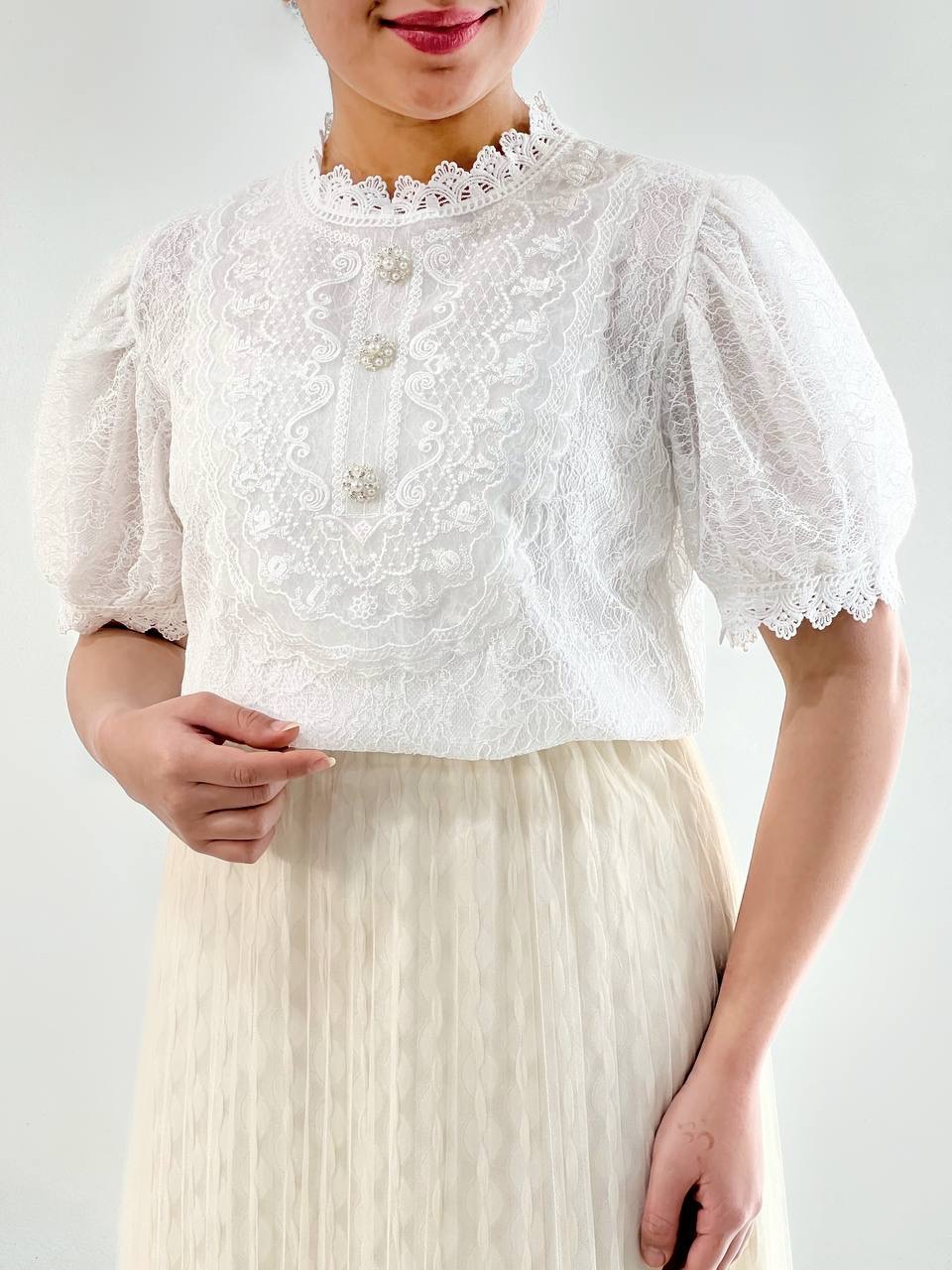 شومیز تمام گیپور استردار کد 4717