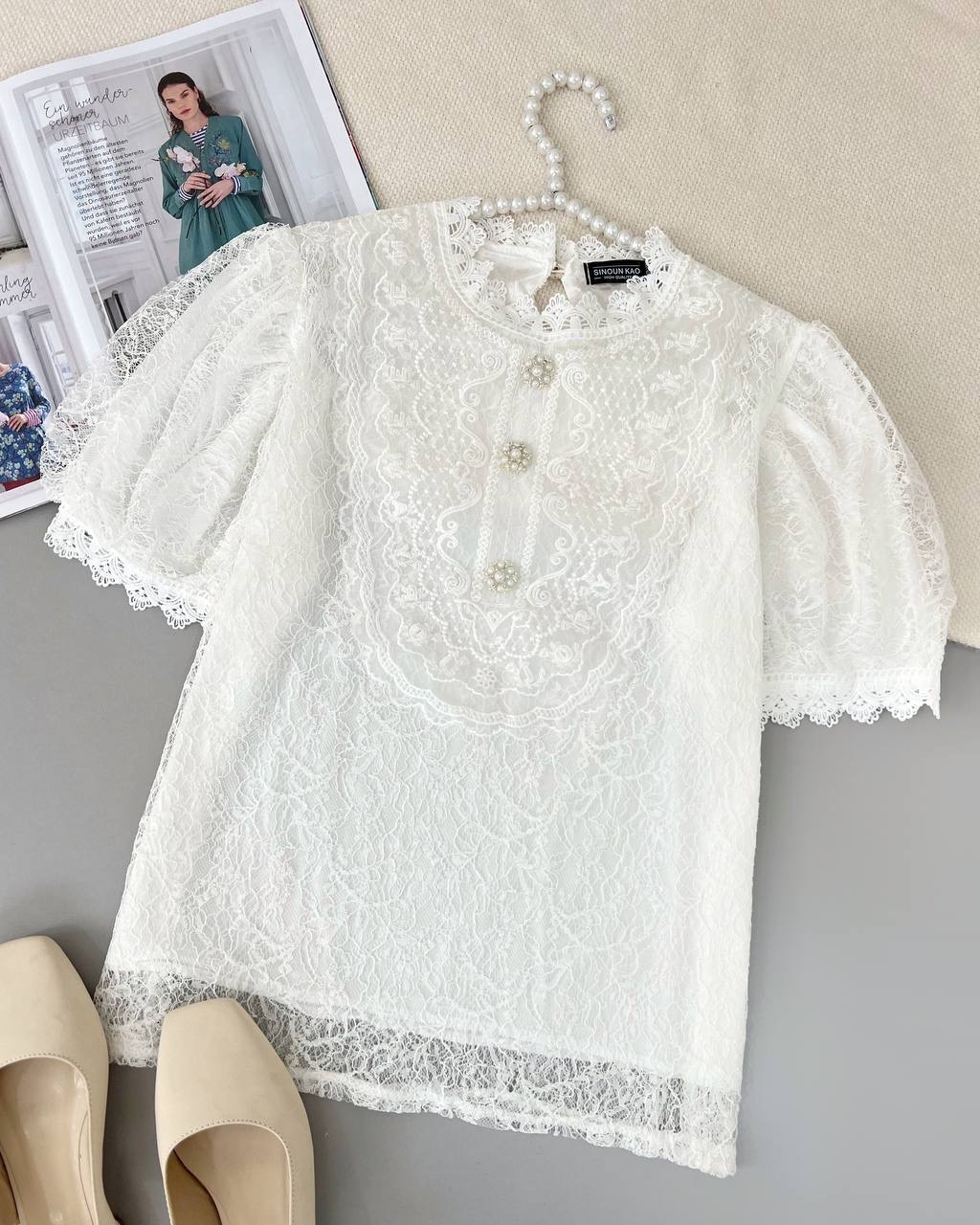 شومیز تمام گیپور استردار کد 4717