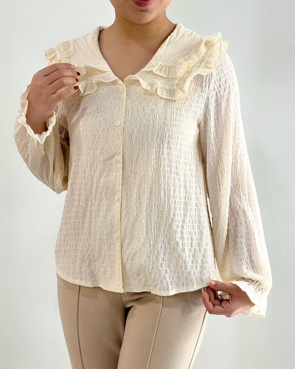 شومیز جلو دکمه یقه چین دار کد 4719