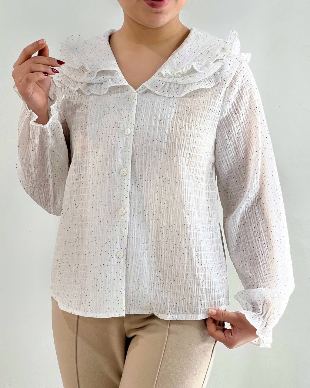 شومیز جلو دکمه یقه چین دار کد 4719