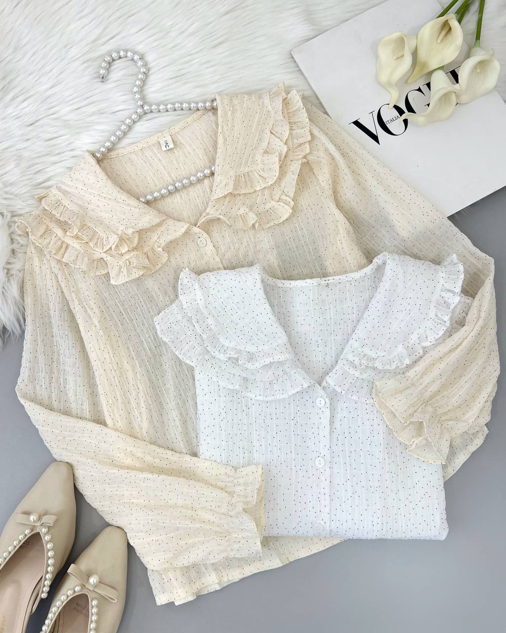 شومیز جلو دکمه یقه چین دار کد 4719