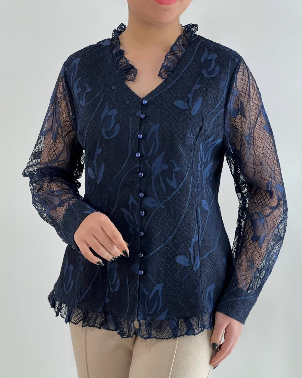 شومیز گیپور دو رنگ کد 4724