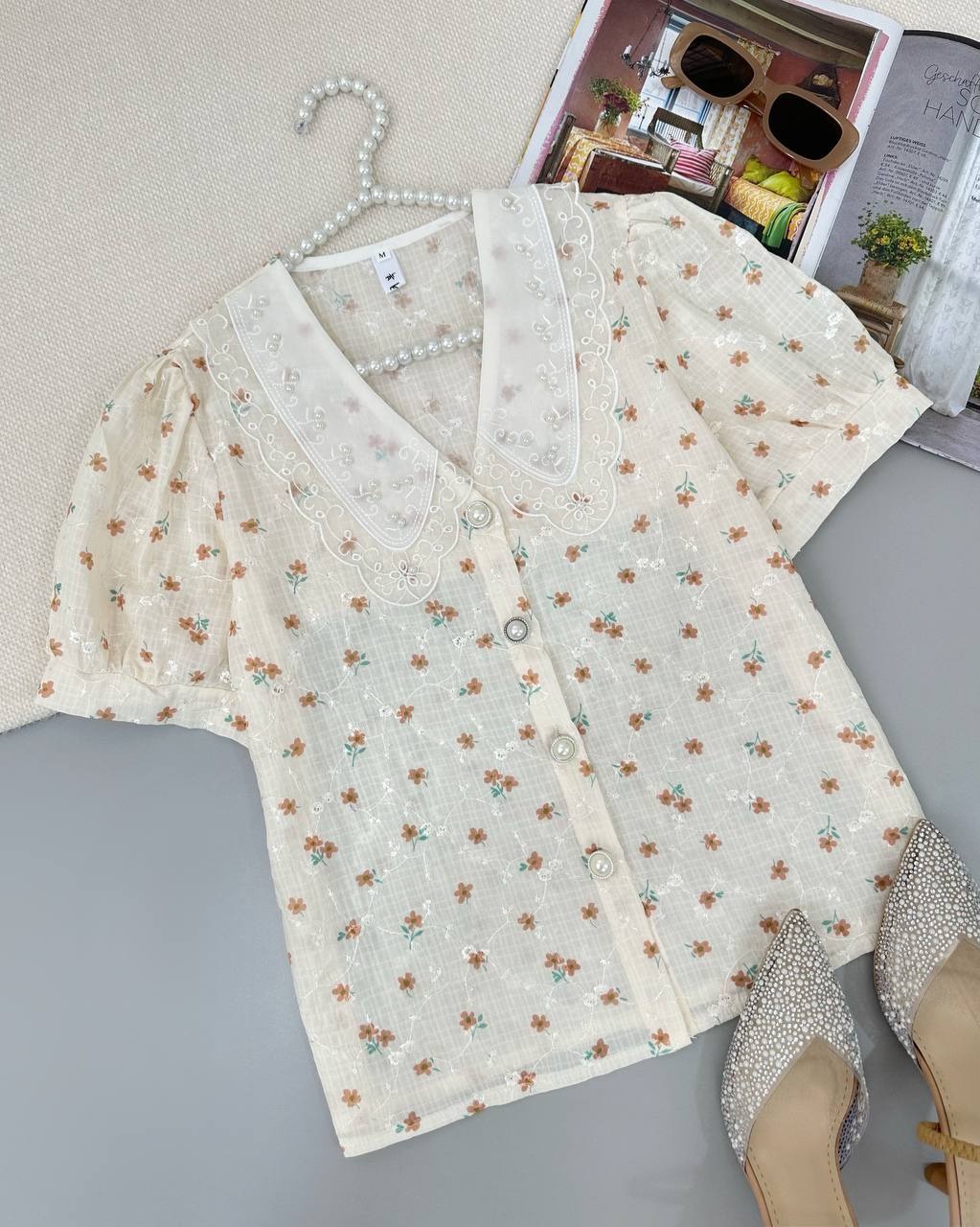 شومیز تمام خامه دوزی گل ریز کد 4729