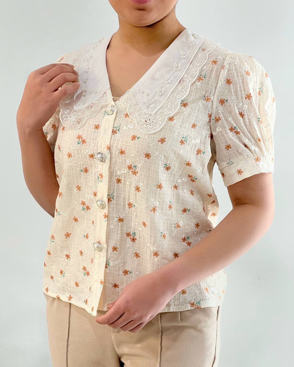 شومیز تمام خامه دوزی گل ریز کد 4729