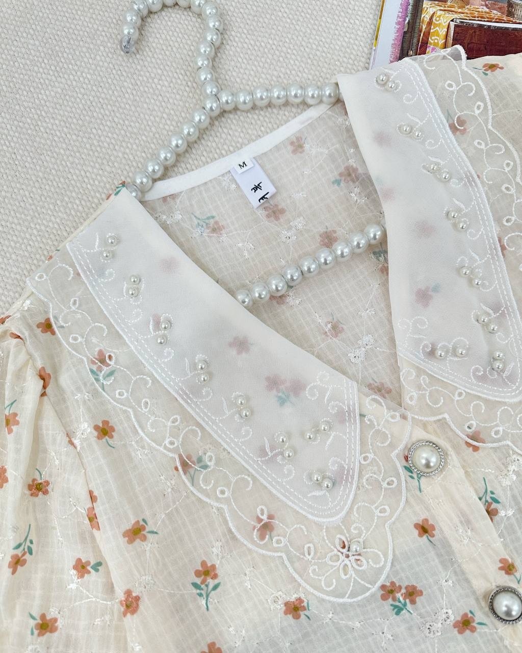 شومیز تمام خامه دوزی گل ریز کد 4729