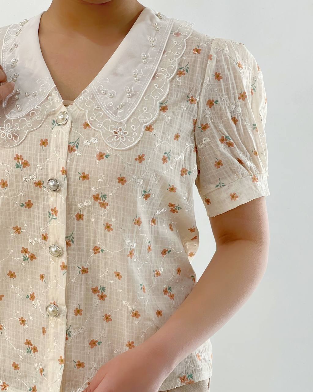 شومیز تمام خامه دوزی گل ریز کد 4729