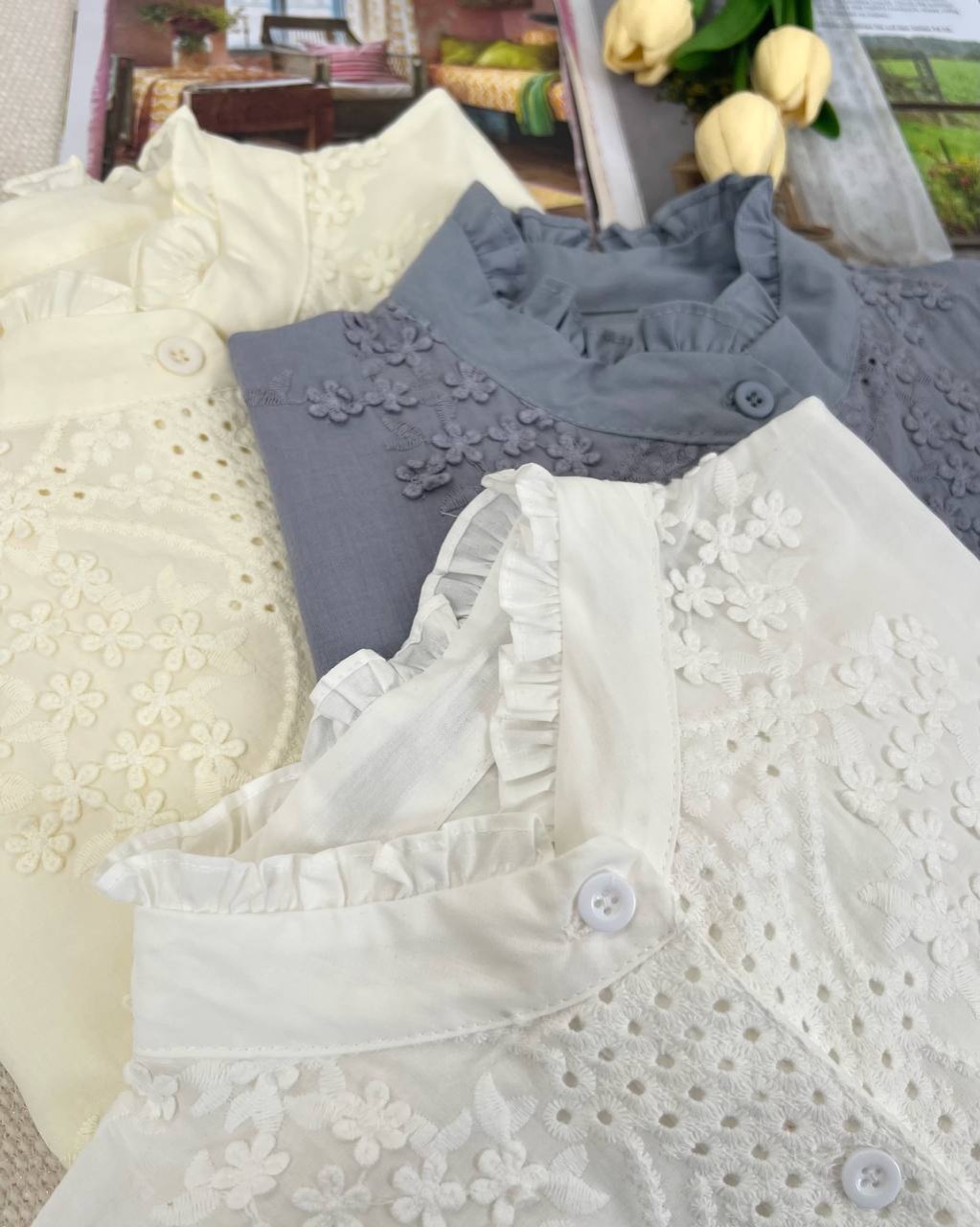 شومیز تمام خامه دوزی 3 رنگ کد 4735