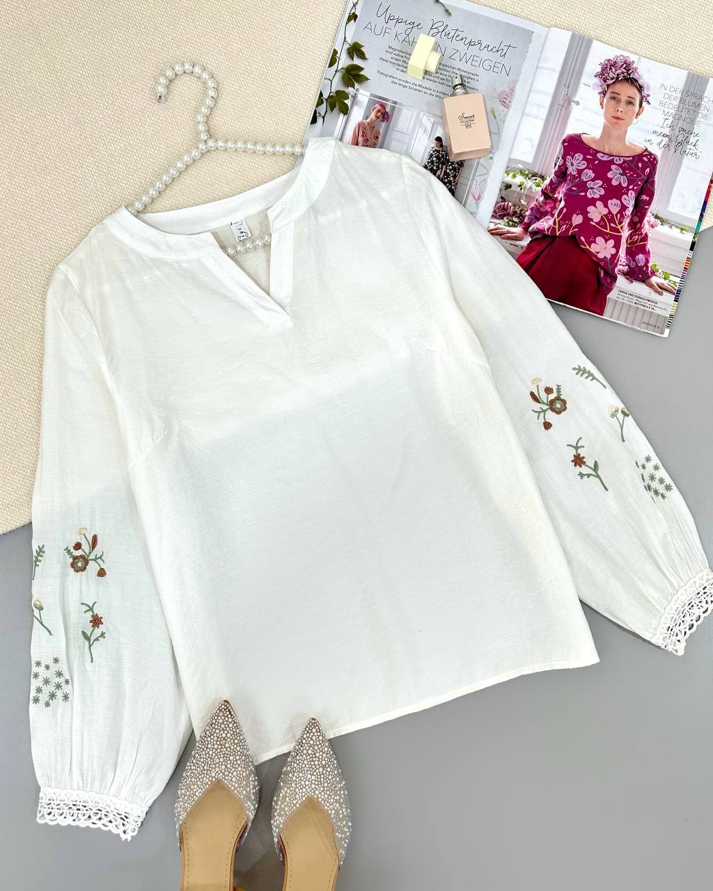 شومیز سفید آستین گلدوزی کد 4736