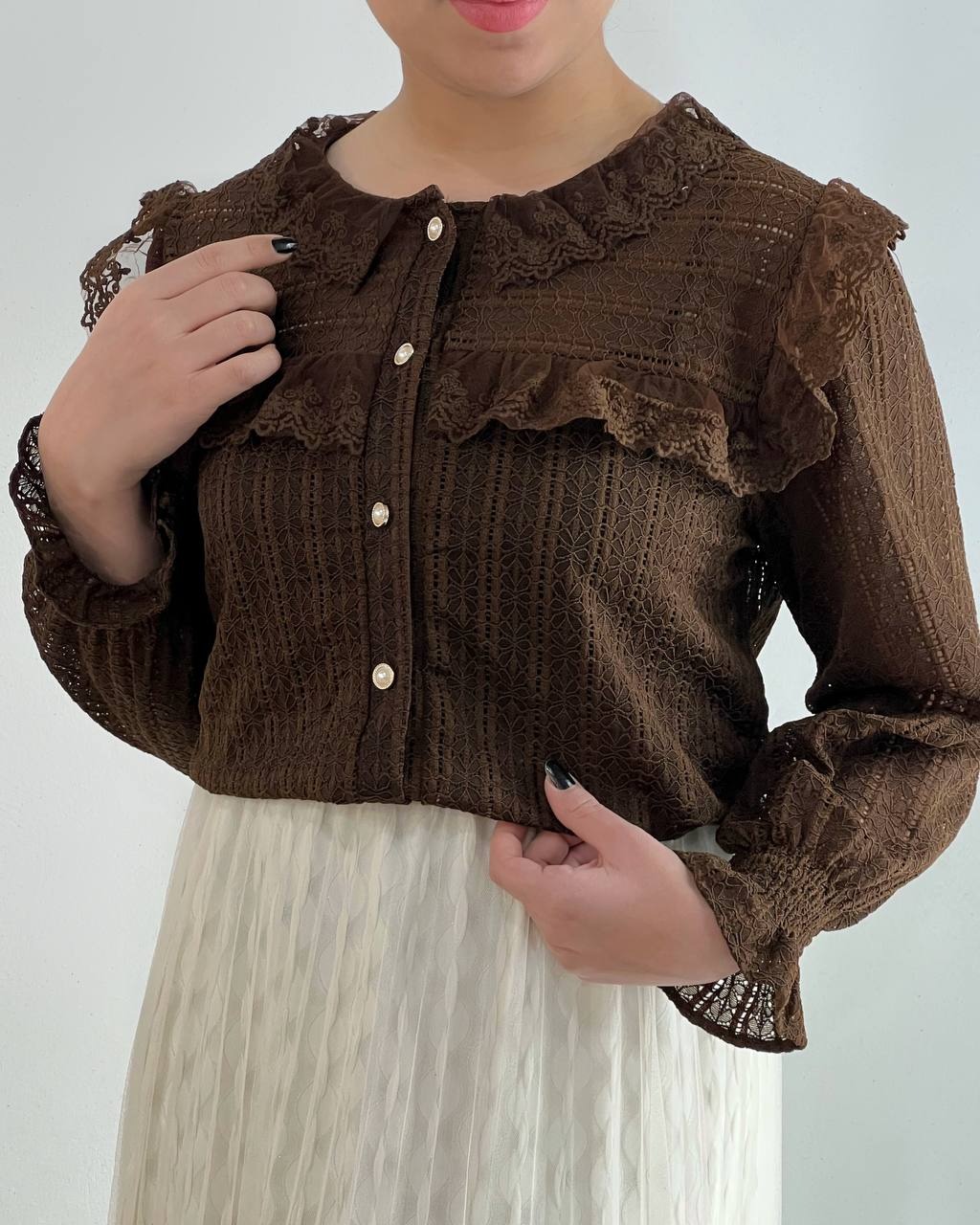 شومیز دانتل کش جلو دکمه کد 4738