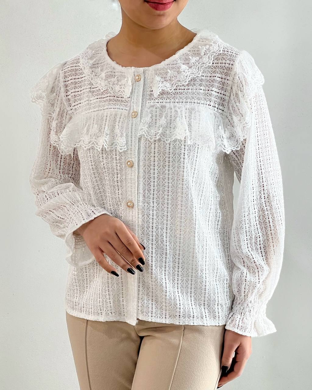 شومیز دانتل کش جلو دکمه کد 4738