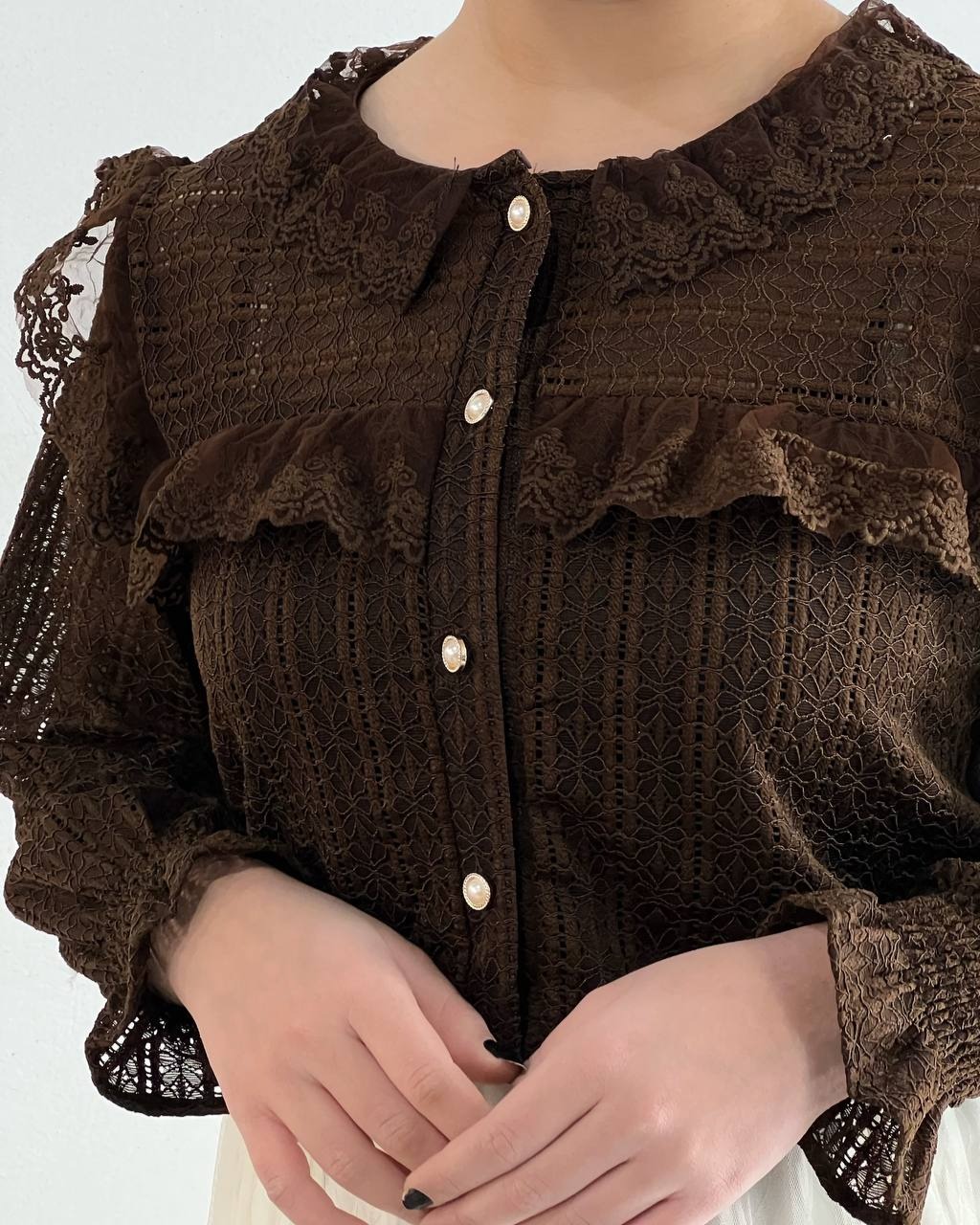 شومیز دانتل کش جلو دکمه کد 4738