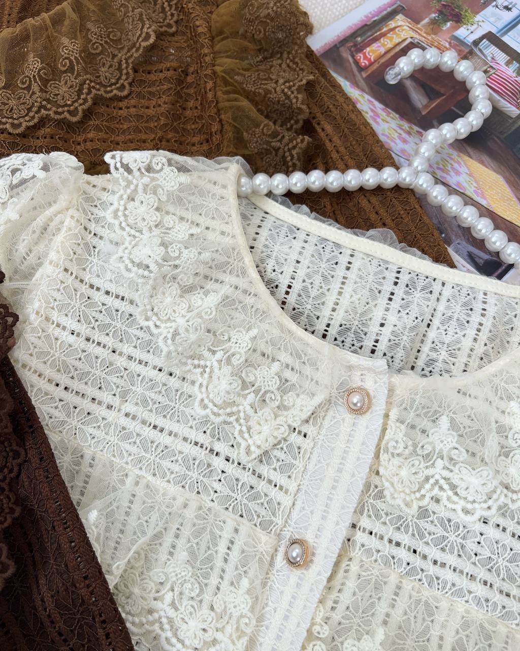 شومیز دانتل کش جلو دکمه کد 4738