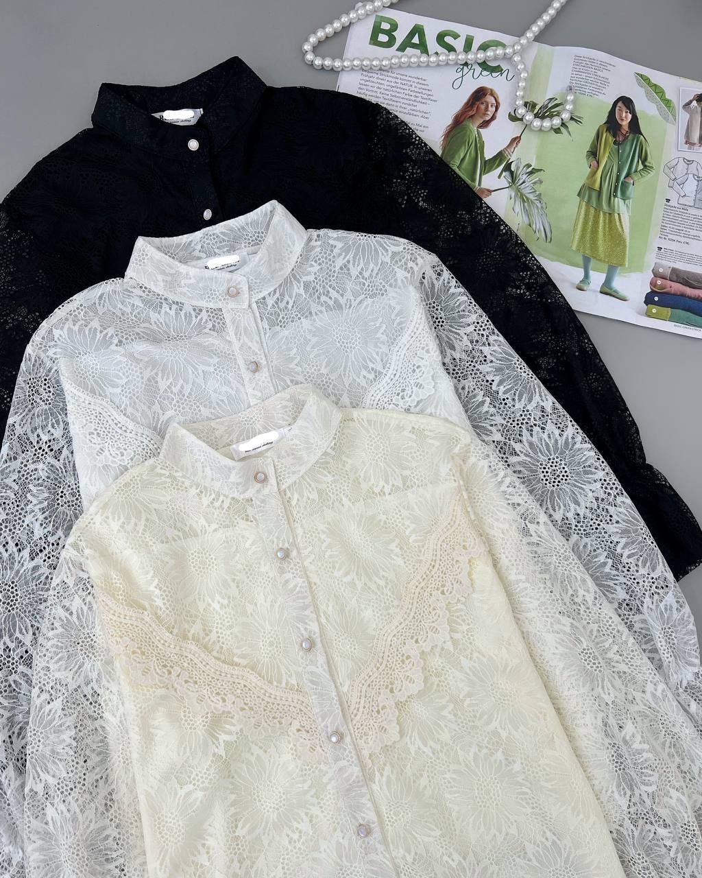 شومیز تمام گیپور با نوارای دانتل کد 4745