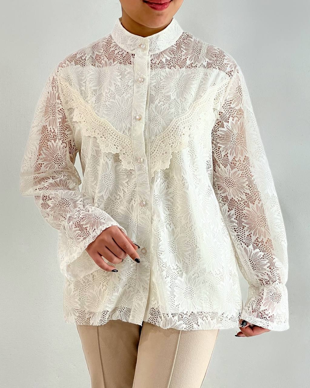 شومیز تمام گیپور با نوارای دانتل کد 4745