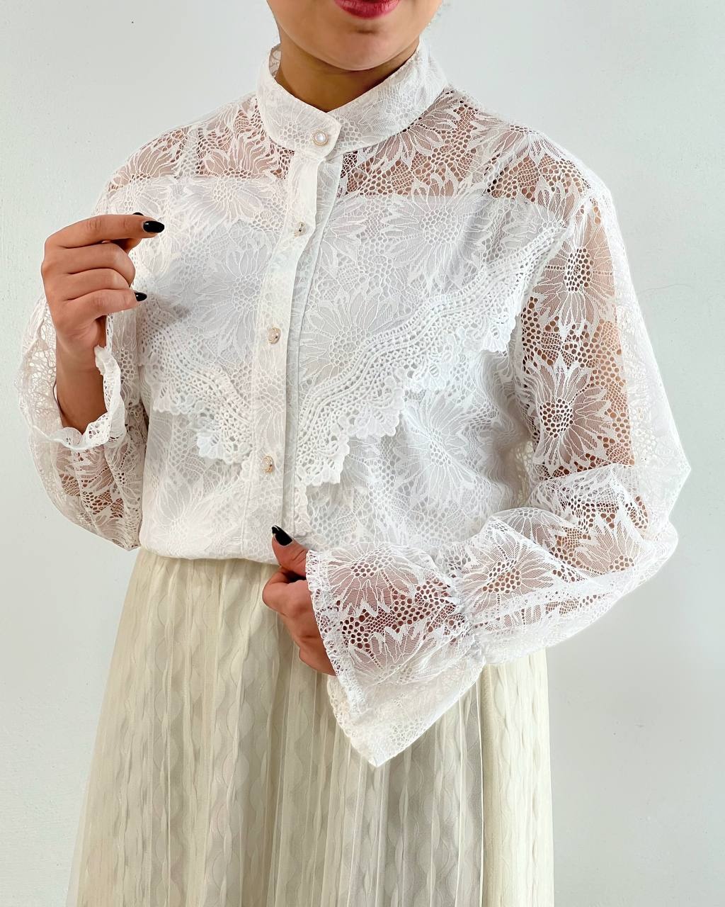 شومیز تمام گیپور با نوارای دانتل کد 4745