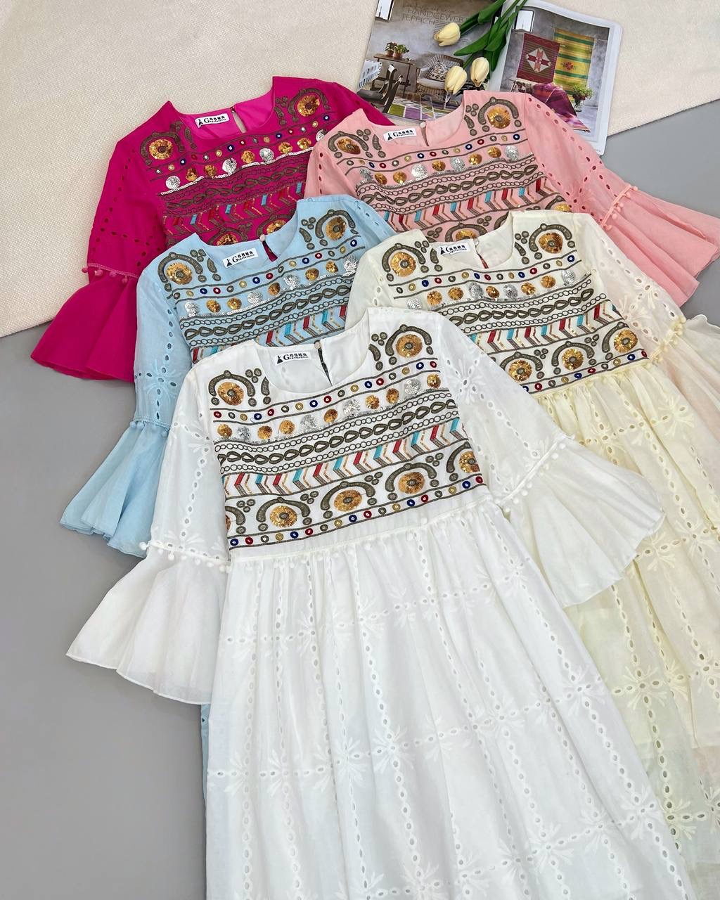 پیراهن تمام خامه دوزی آستردار کد 4760