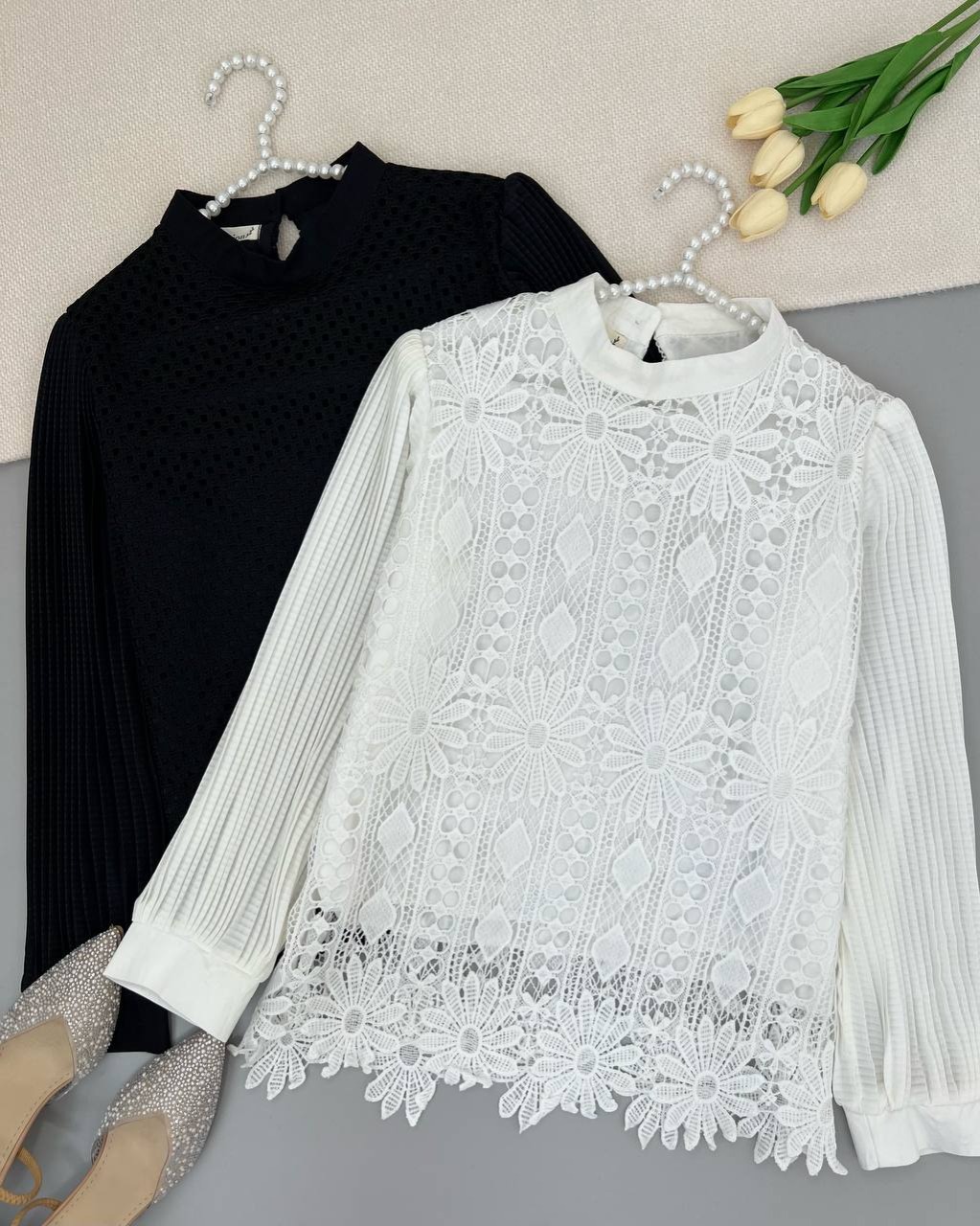 شومیز تمام دانتل آستین پلیسه کد 4763