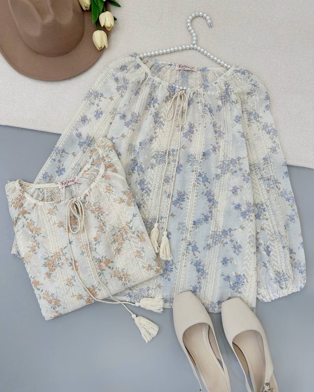 شومیز تمام خامه دوزی گل ریز کد 4779