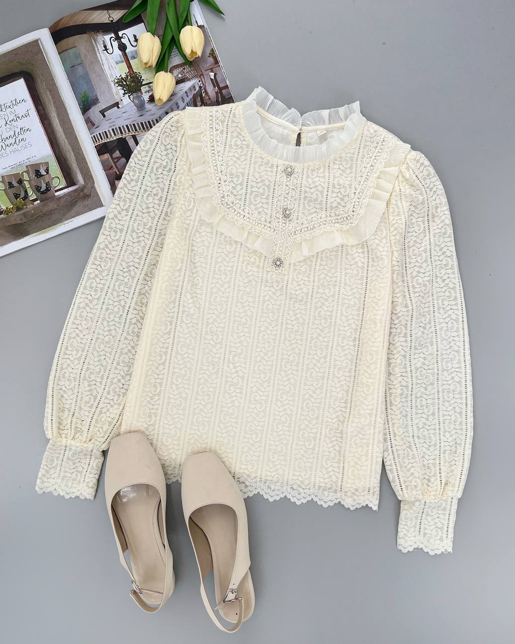 شومیز تمام گیپور آستردار کد4780