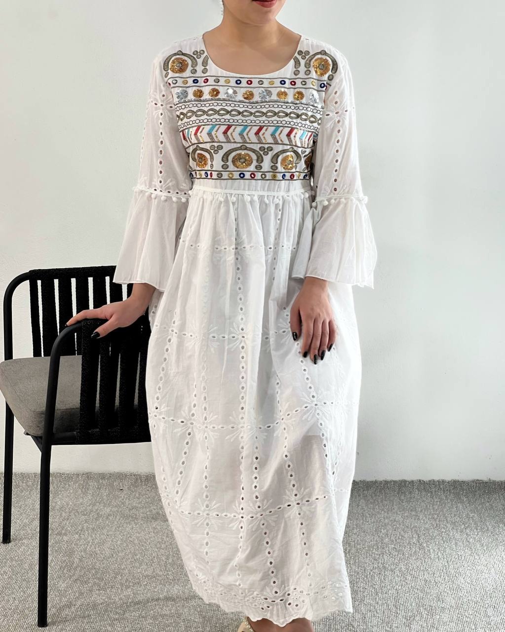 پیراهن تمام خامه دوزی آستردار کد 4784