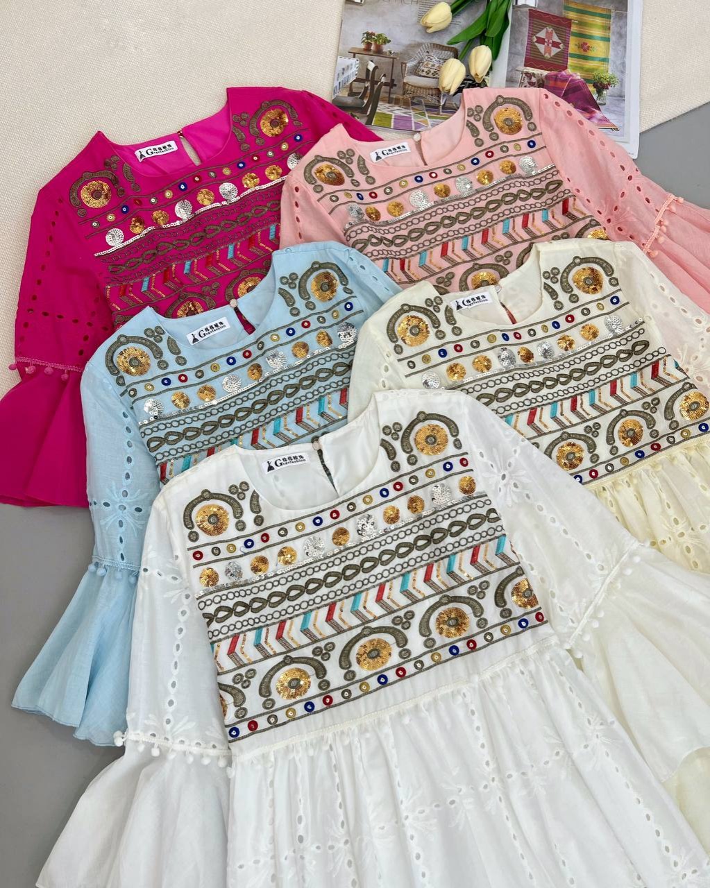 پیراهن تمام خامه دوزی آستردار کد 4784