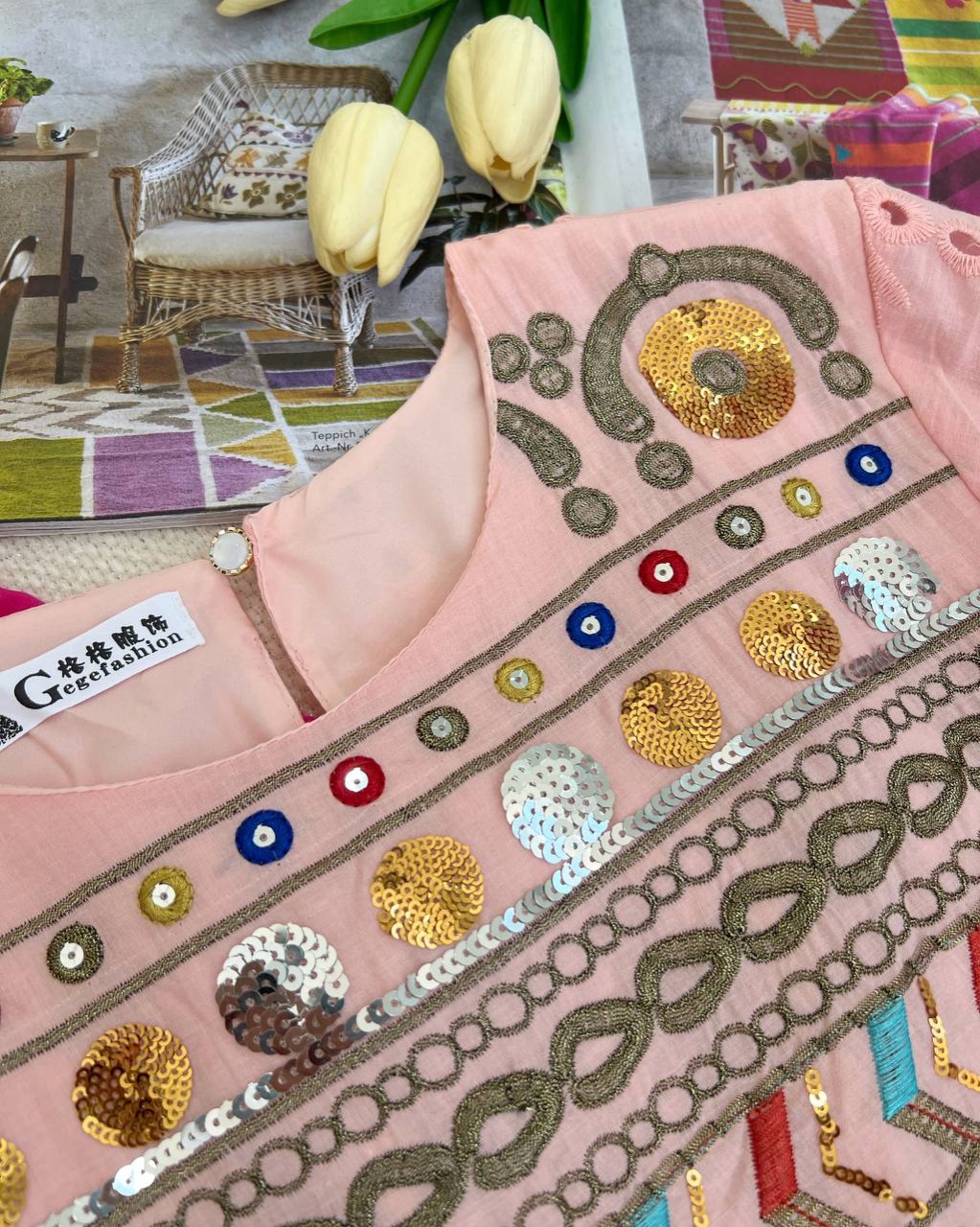 پیراهن تمام خامه دوزی آستردار کد 4784