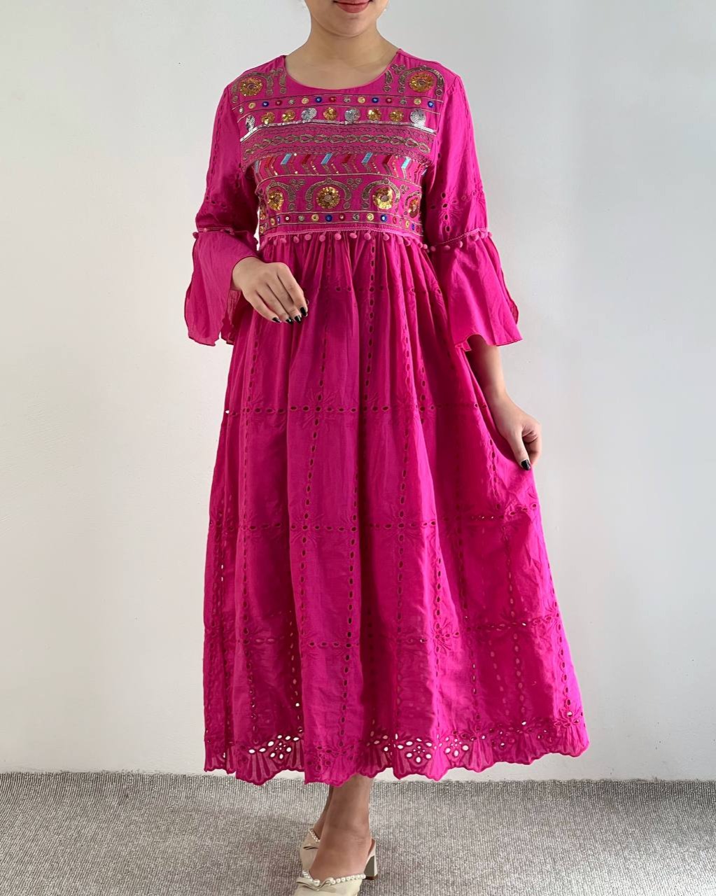 پیراهن تمام خامه دوزی آستردار کد 4784