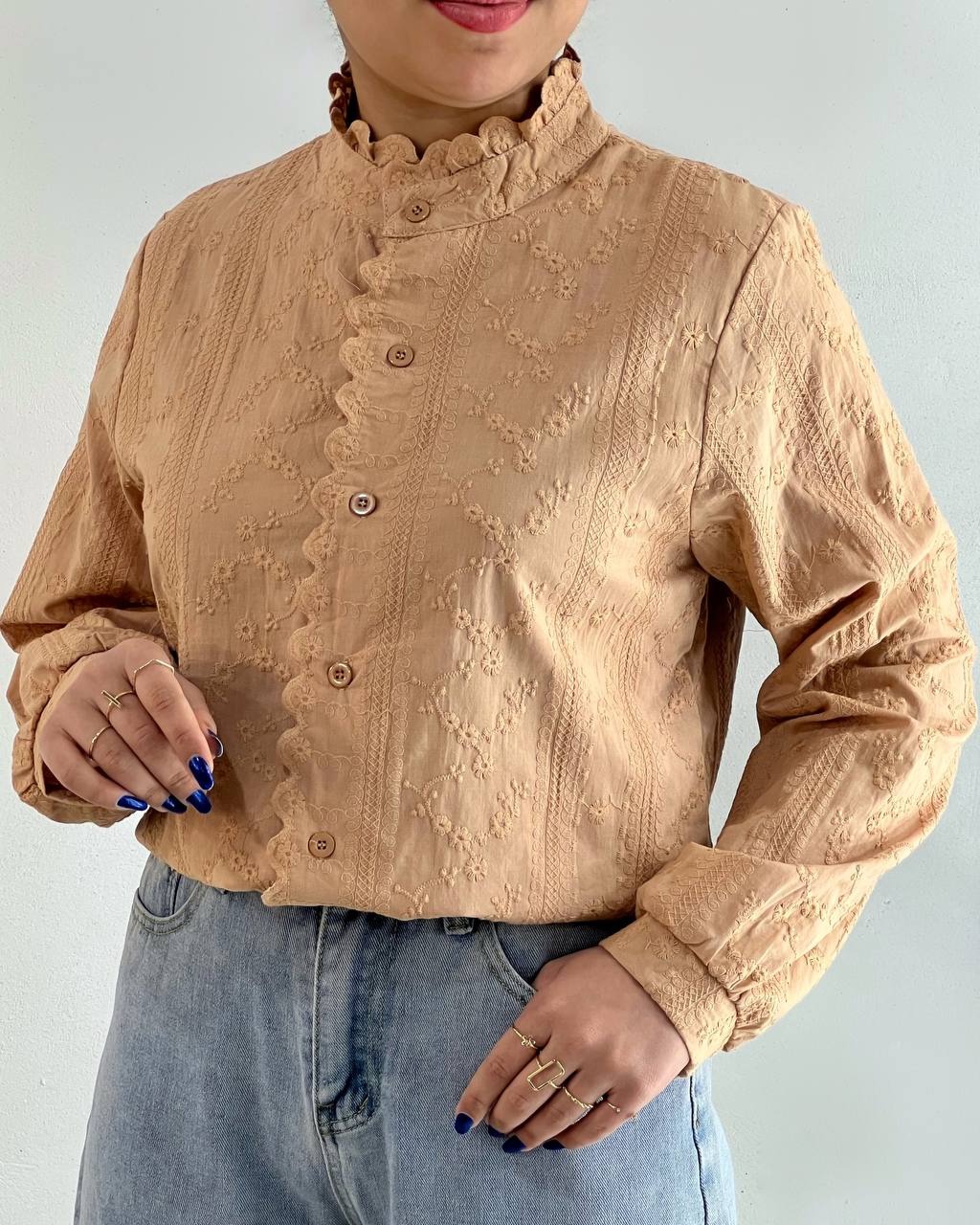 شومیز تمام خامه دوزی آستردار کد 4785