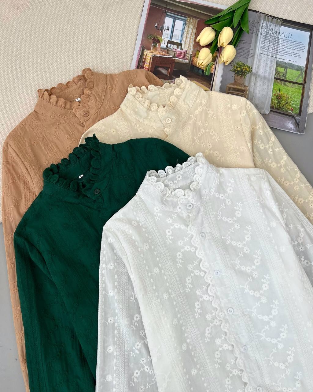 شومیز تمام خامه دوزی آستردار کد 4785