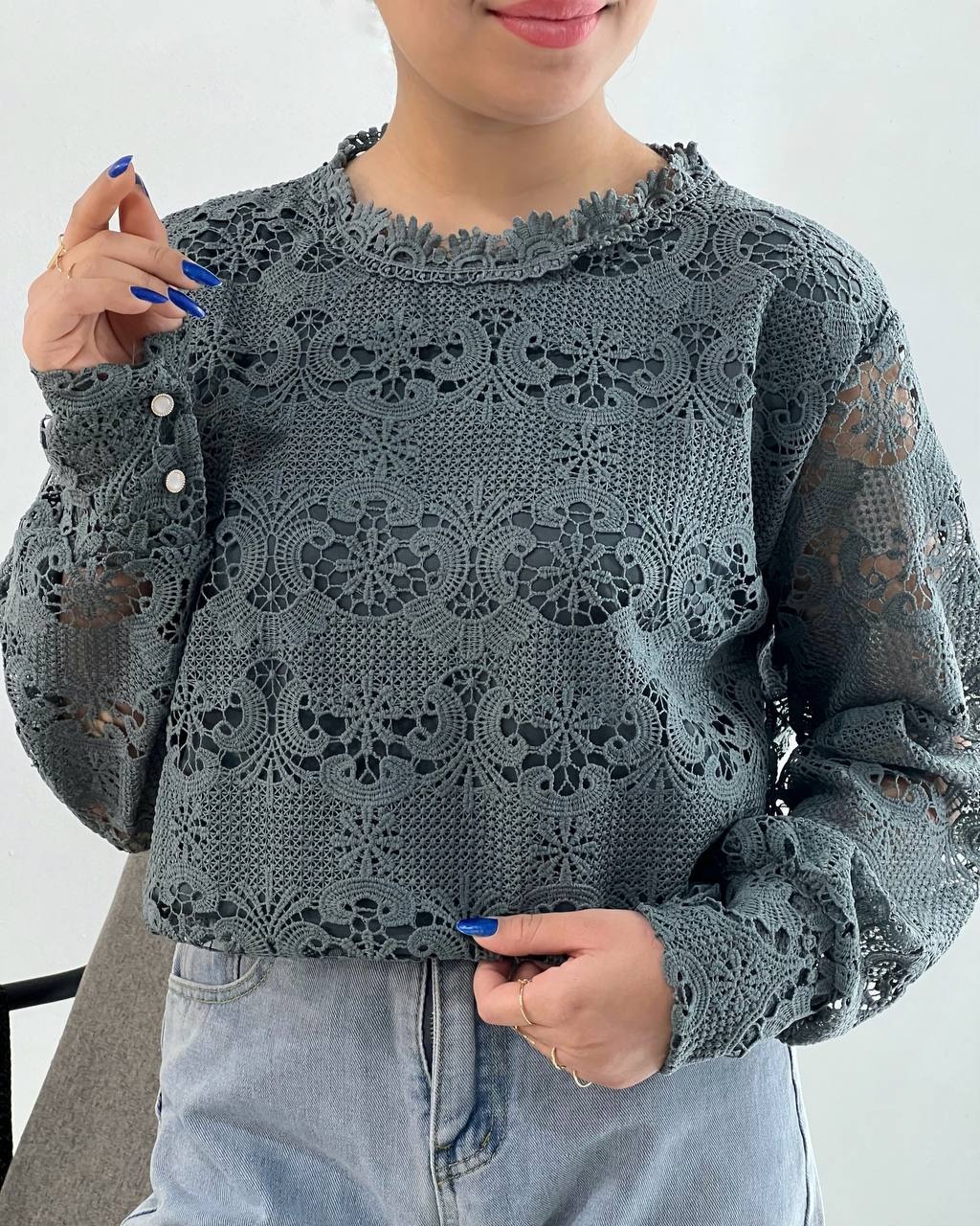 شومیز تمام گیپور آستردار کد 4786