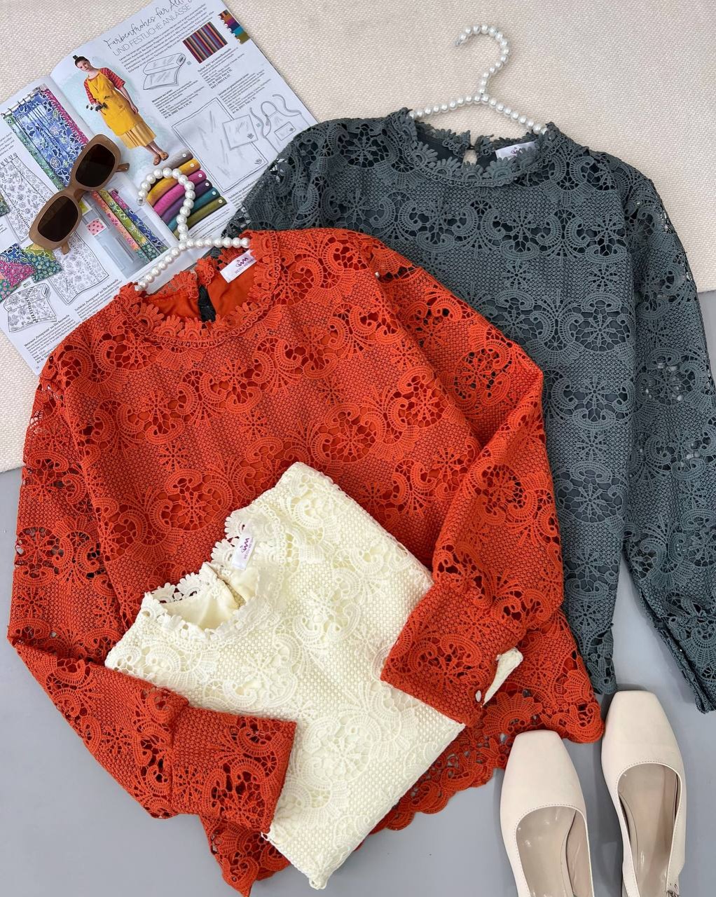 شومیز تمام گیپور آستردار کد 4786