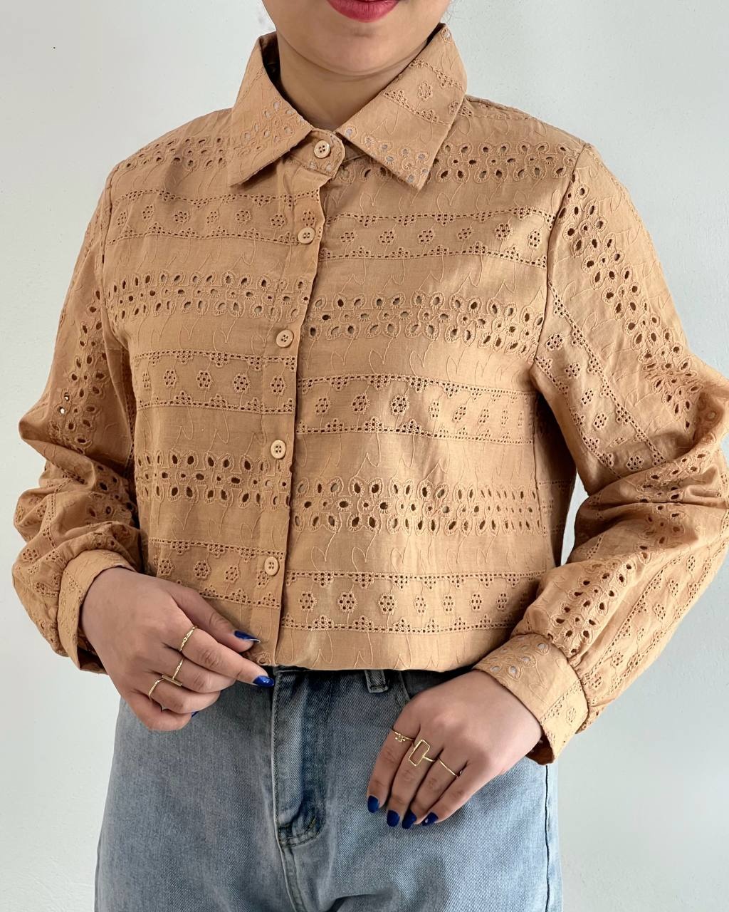 شومیز تمام خامه دوزی آستردار کد 4788