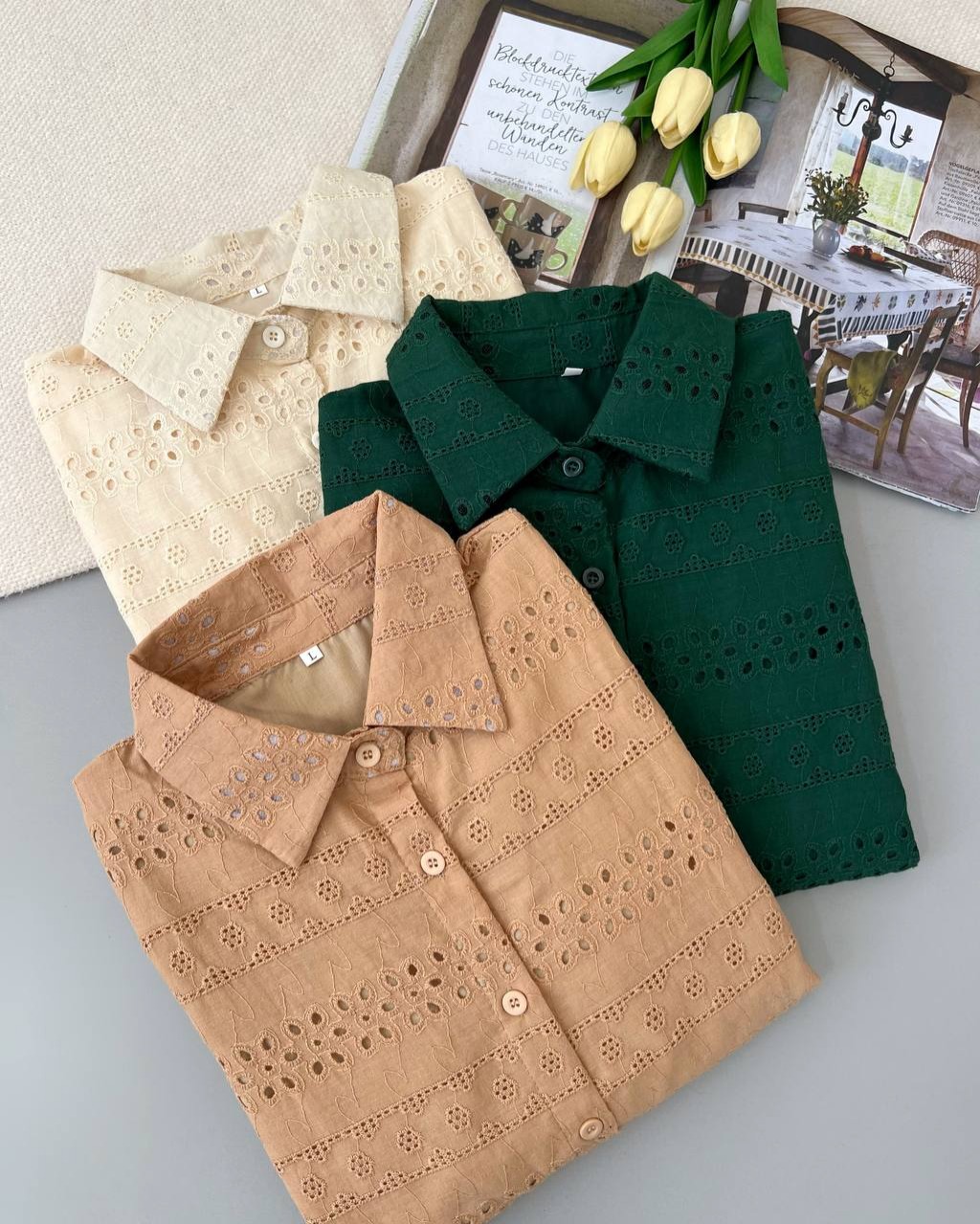 شومیز تمام خامه دوزی آستردار کد 4788