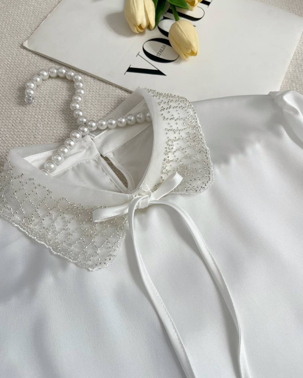 شومیز ساتن یقه منجوق دوزی کد 4793