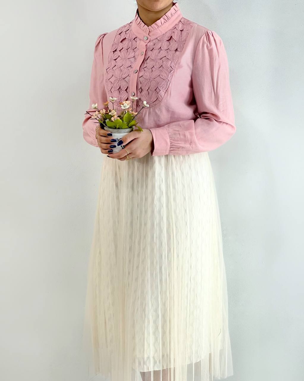 شومیز جلو دکمه دو رنگ کد 4795