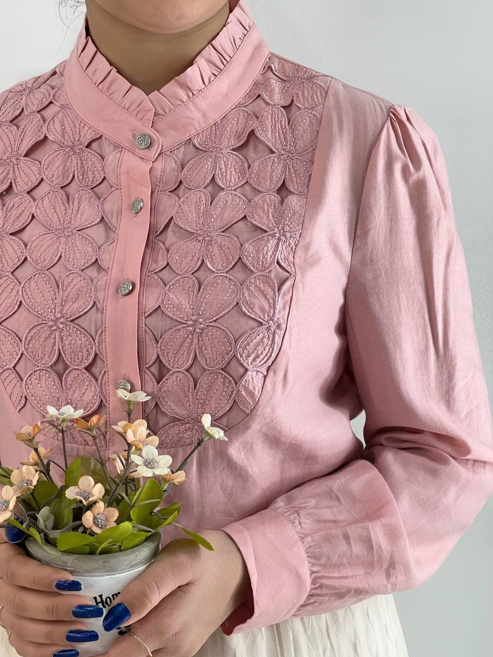 شومیز جلو دکمه دو رنگ کد 4795