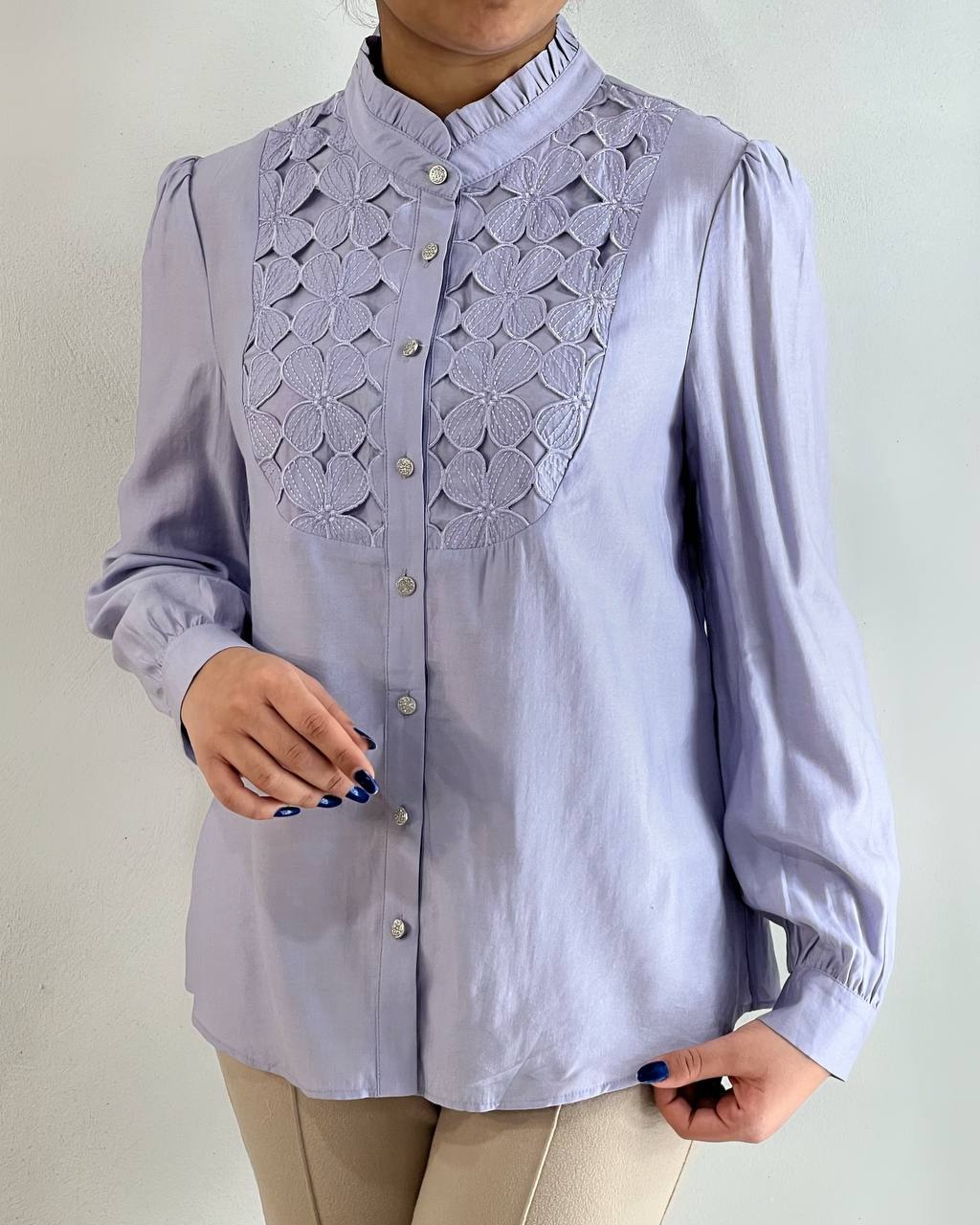 شومیز جلو دکمه دو رنگ کد 4795