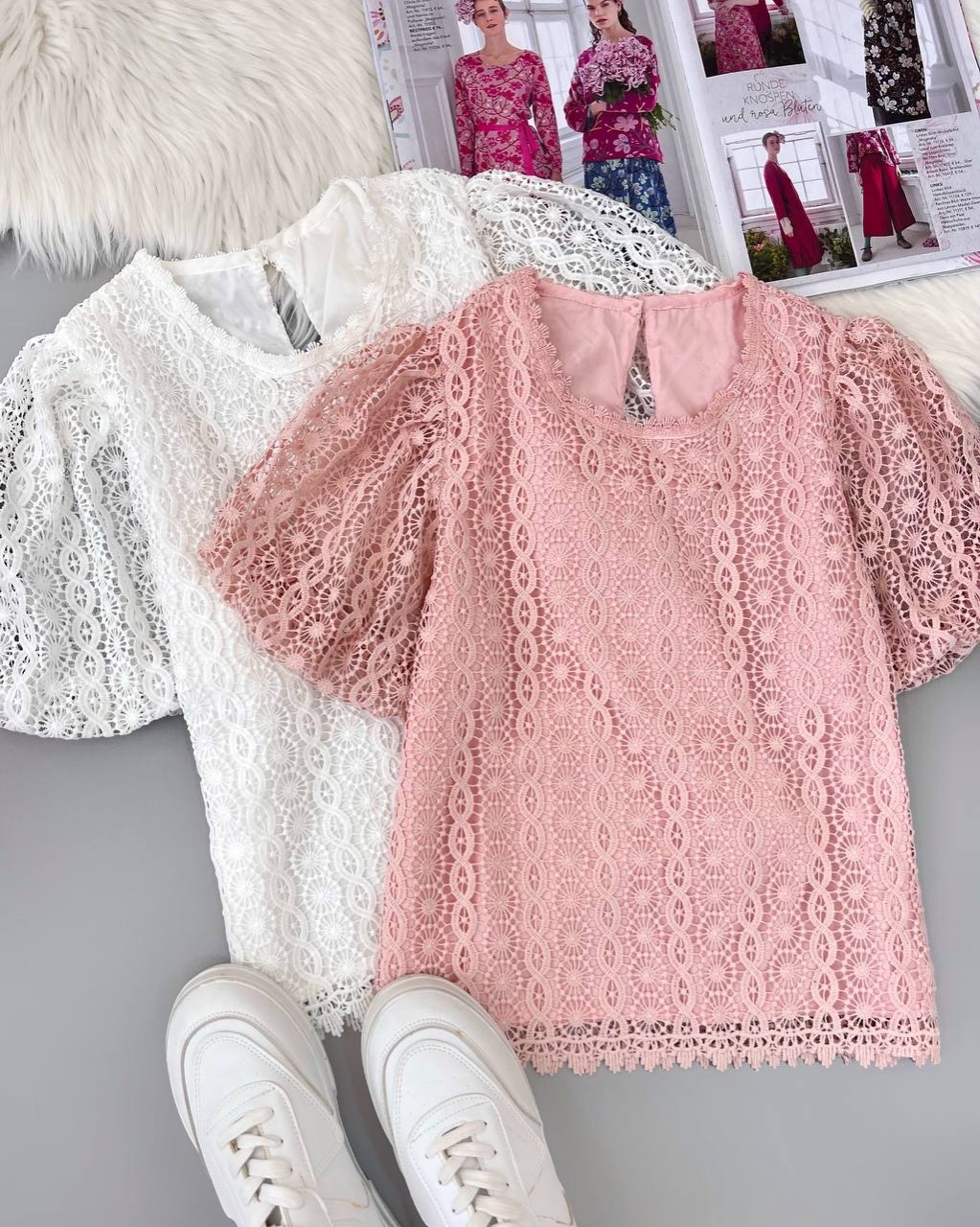 شومیز تمام دانتل استین پف کد 4797