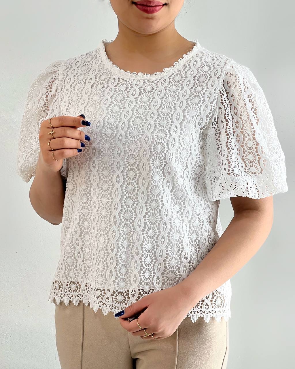 شومیز تمام دانتل استین پف کد 4797