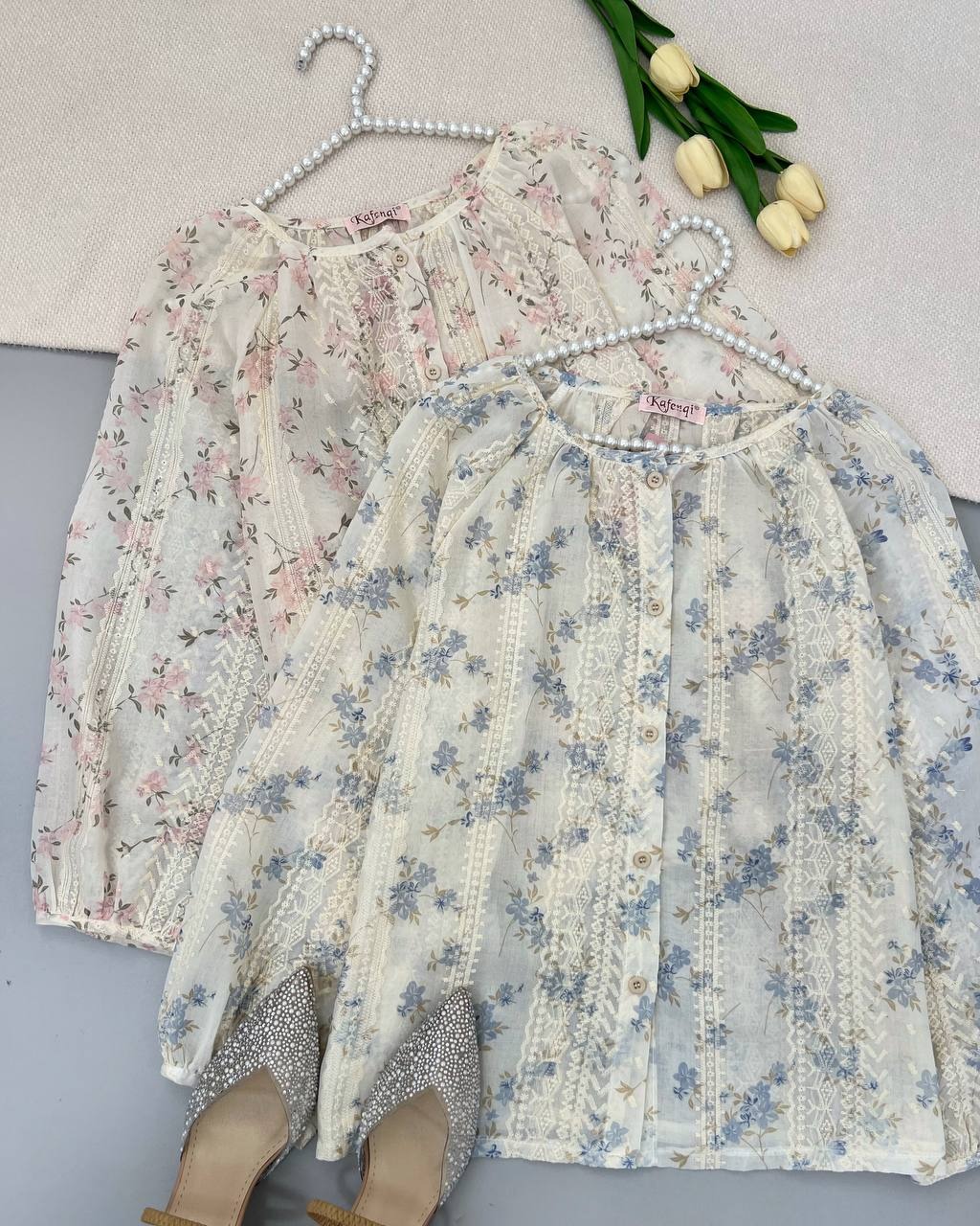 شومیز تمام خامه دوزی جلو دکمه کد 4807