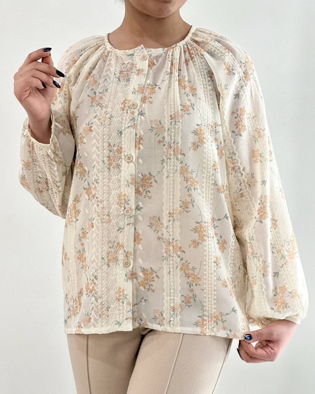 شومیز تمام خامه دوزی جلو دکمه کد 4807