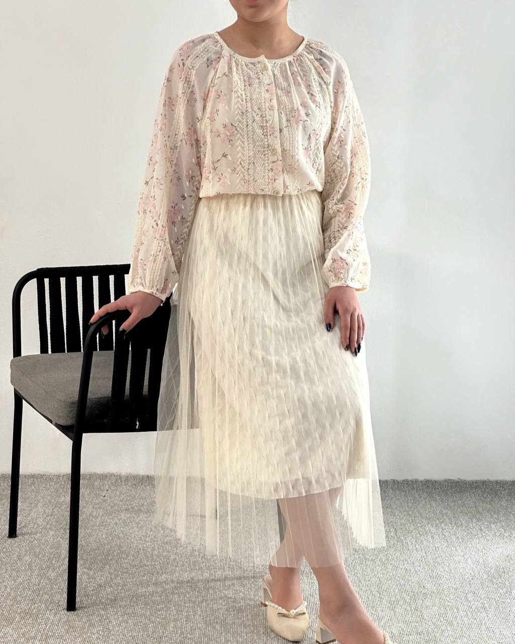 شومیز تمام خامه دوزی جلو دکمه کد 4807