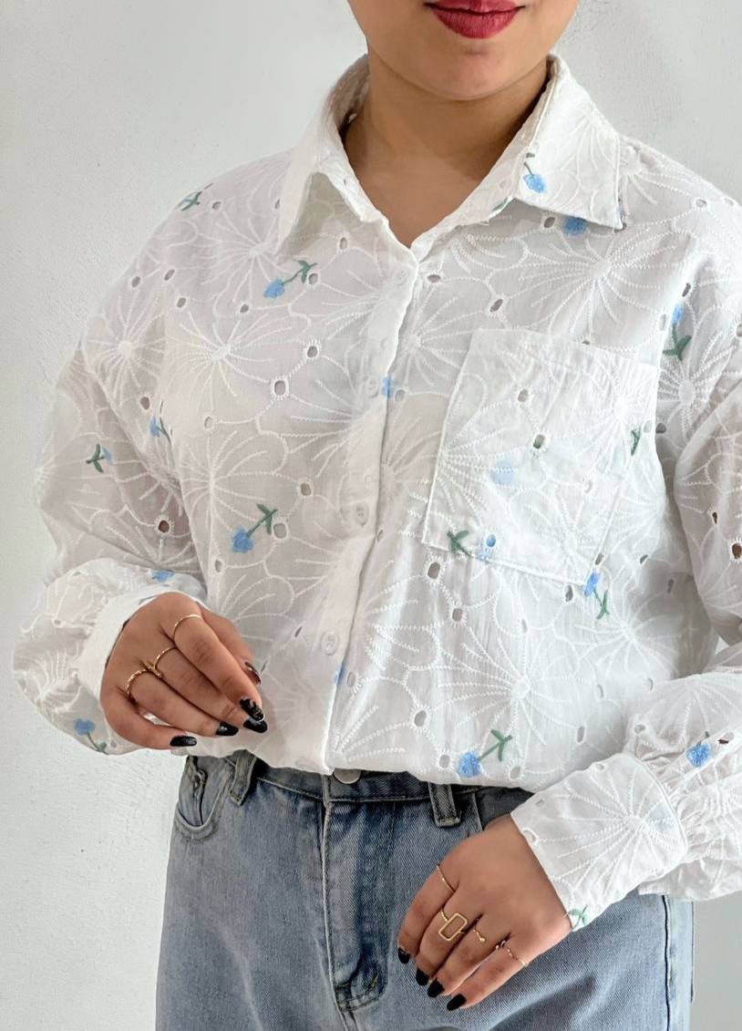 شومیز تمام خامه دوزی جلو دکمه کد 4814