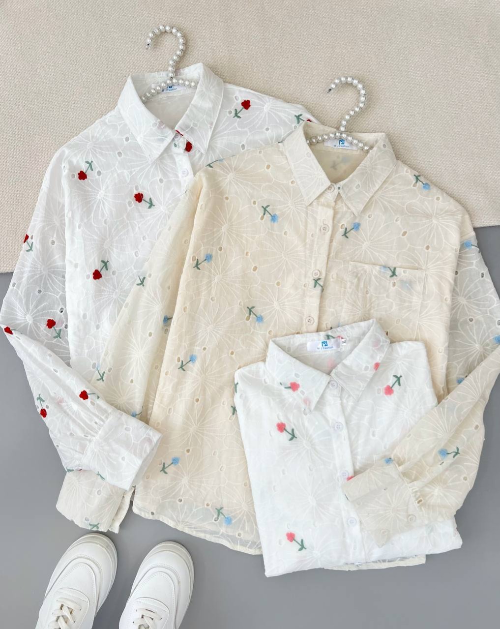 شومیز تمام خامه دوزی جلو دکمه کد 4814