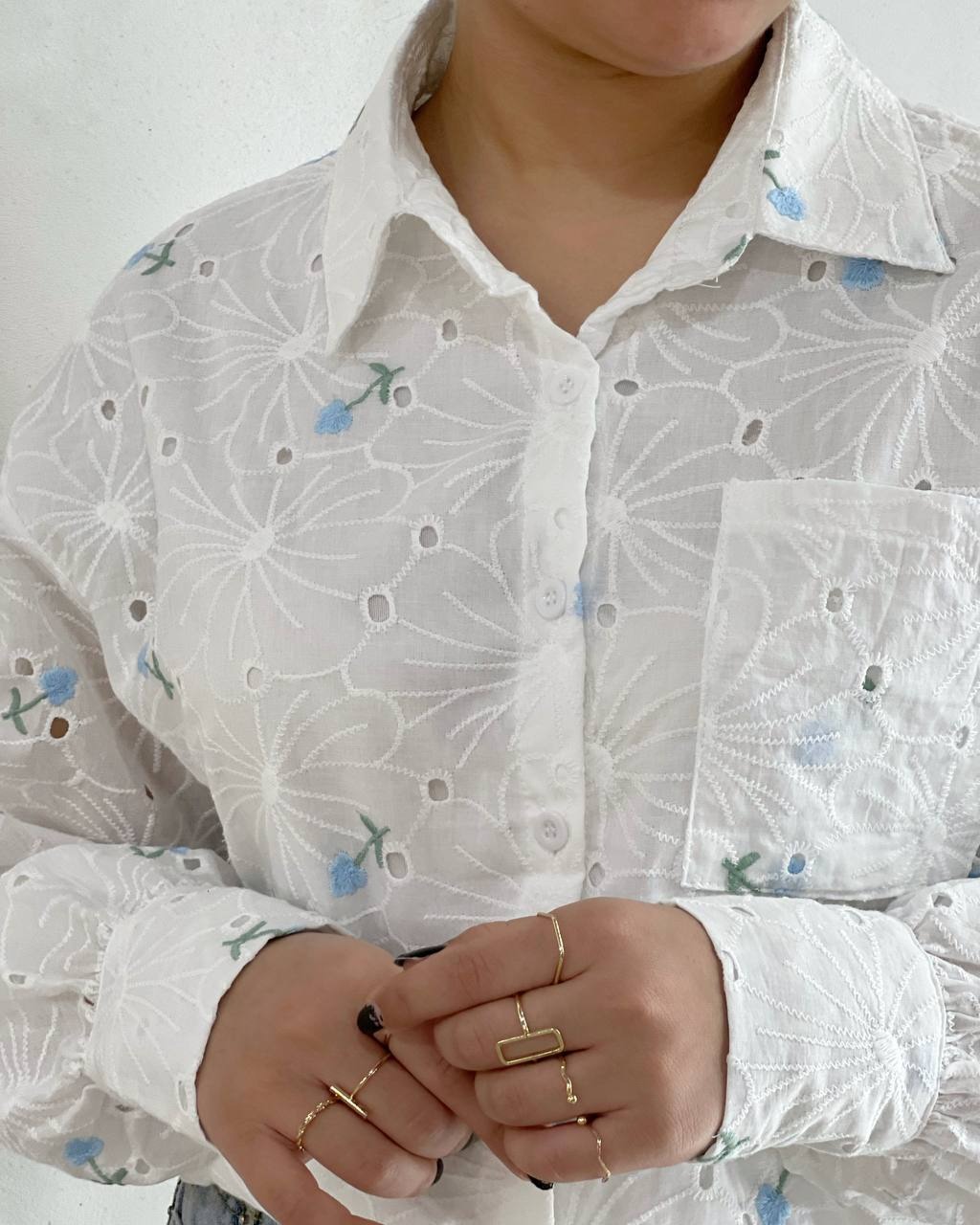 شومیز تمام خامه دوزی جلو دکمه کد 4814