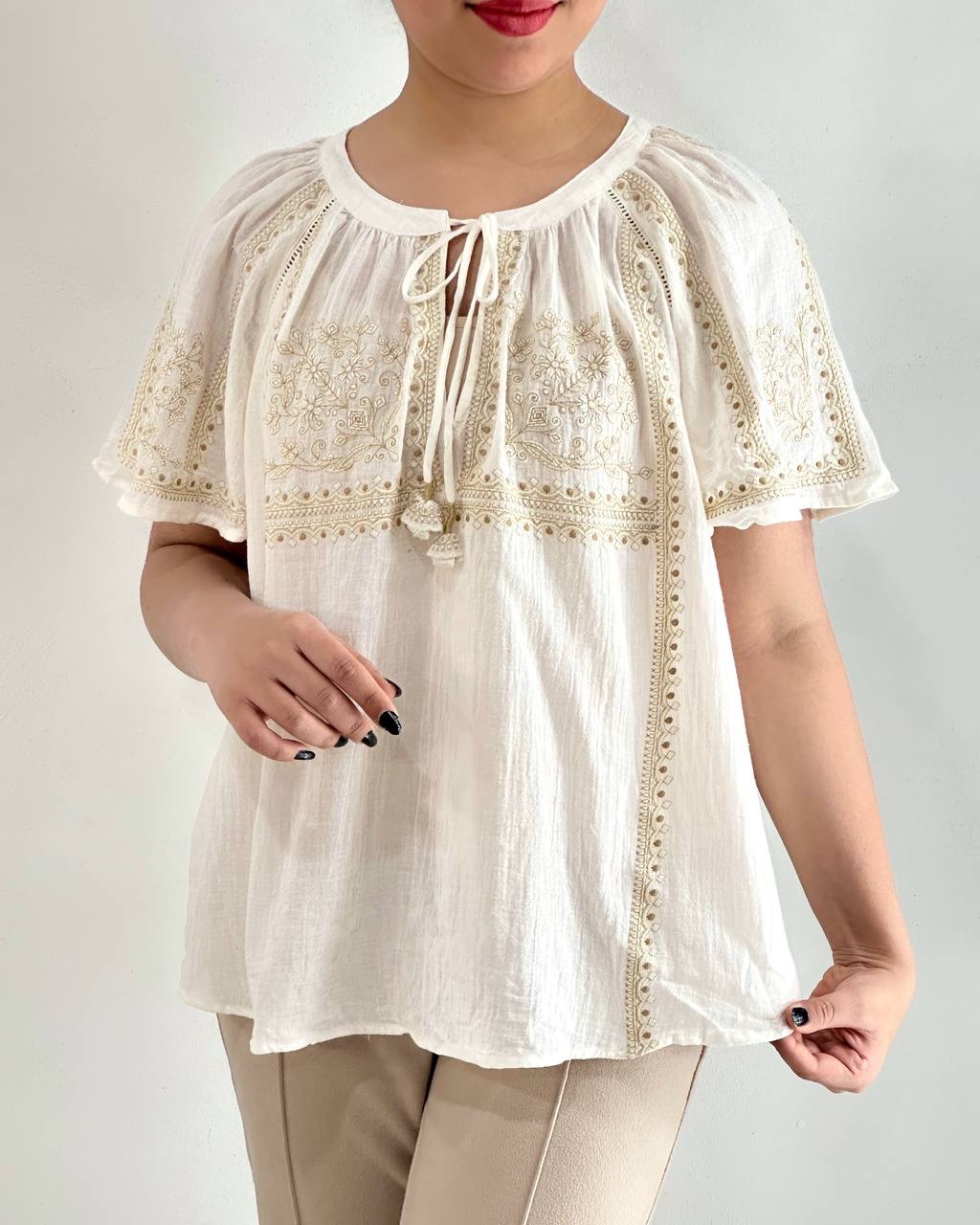 شومیز تمام کار شده دو رنگ کد 4816